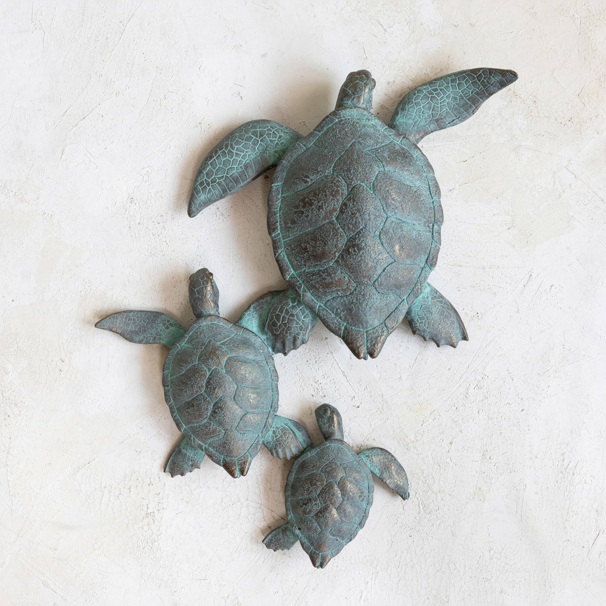 Hello Honey® Teal with Verdigris Finish Turtle Family Wall Décor